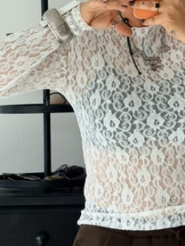 Longsleeve Spitze - Weiß
